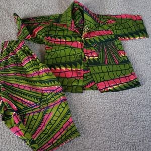 2t African set button top elastic pants